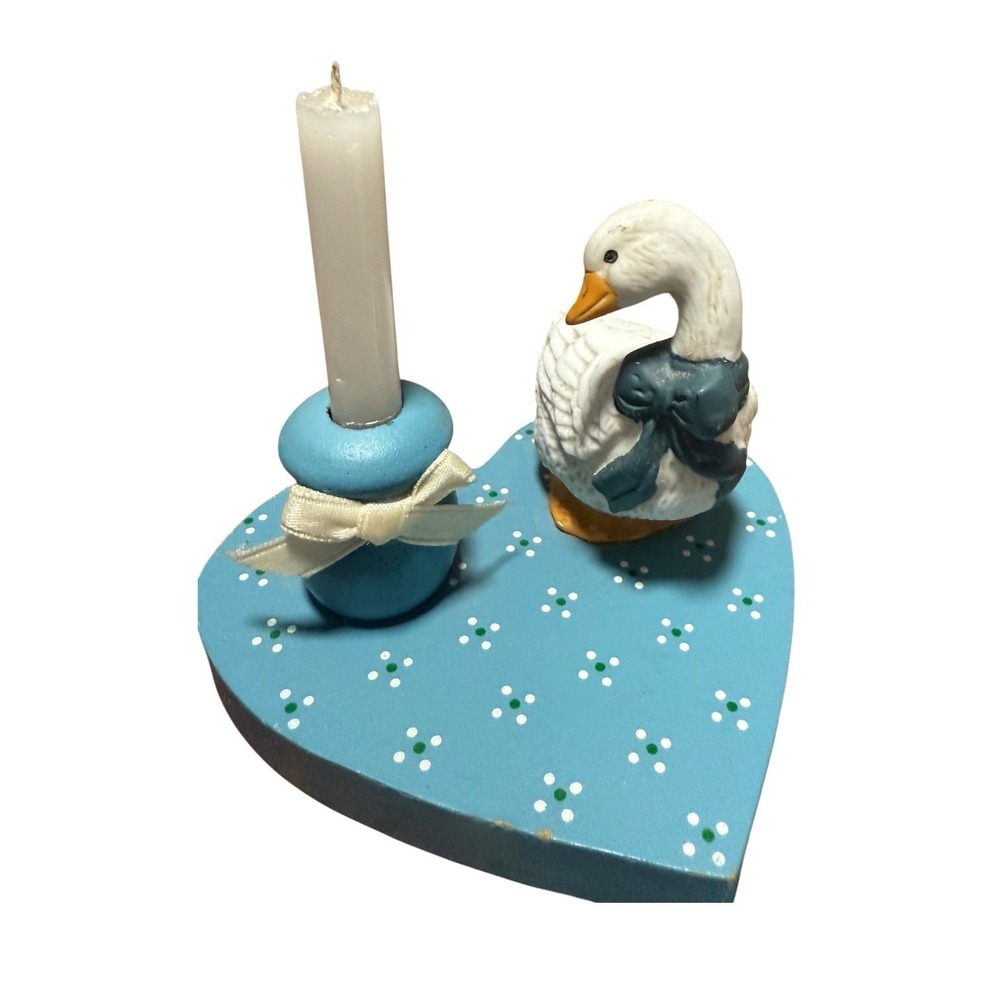 1980s cottage core Country Kitchen wooden porcelain blue goose candle decor